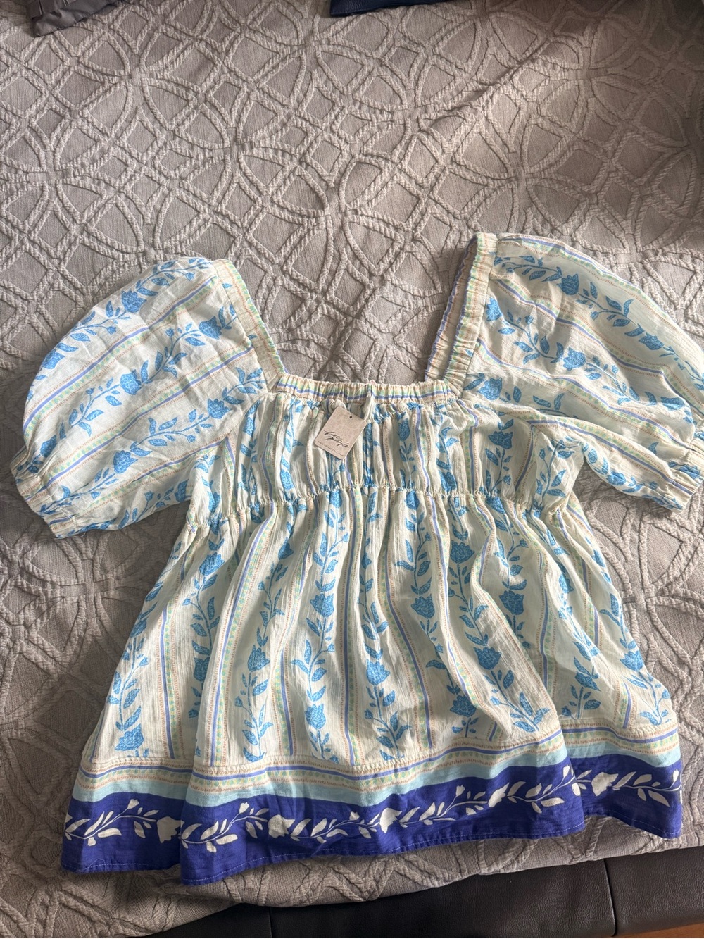 Free People - Santorini Print Embroidered Puff Sleeve Tunic Top - Size M